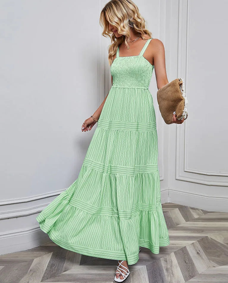 Elegant Striped Spaghetti Strap Maxi Dress for Women