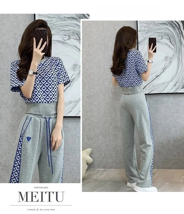 Checkered Casual High Waist Two Piece Set For Women