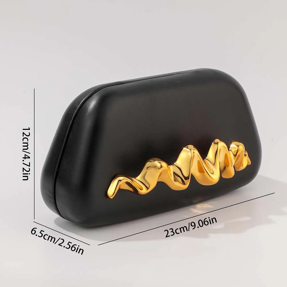 2025 Gold Metal Closure Box Clutch Bag for Women Vintage PU Leather Evening Bags Party Wedding Purse Clutch Elegant Prom Handbag