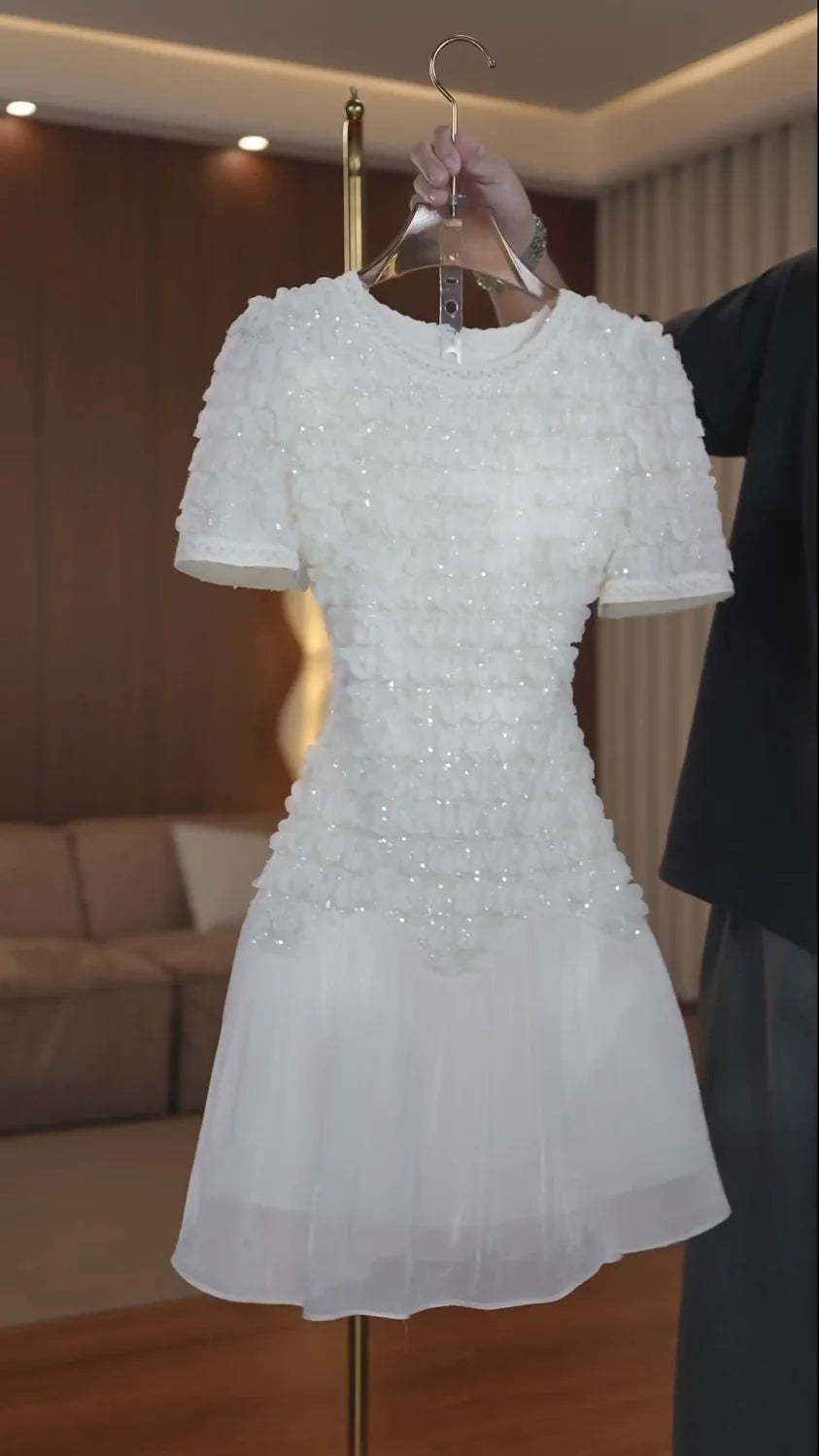 White French Inspired Light Luxury Short Sleeve Dress for Women