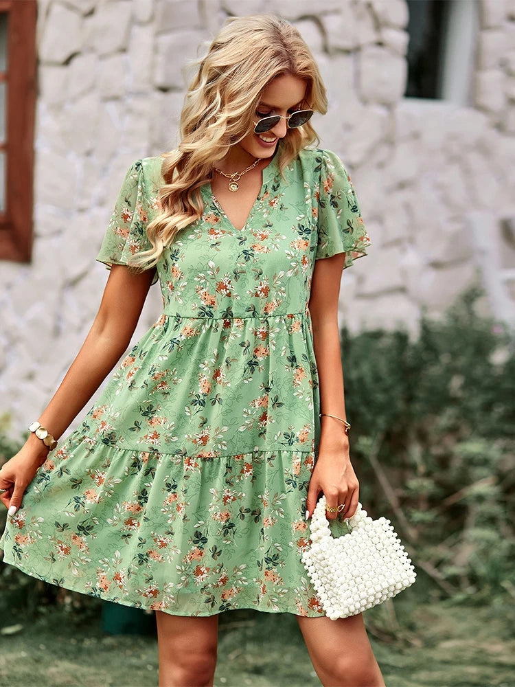 Casual Round Neck Floral Print Pullover Dress For Women
