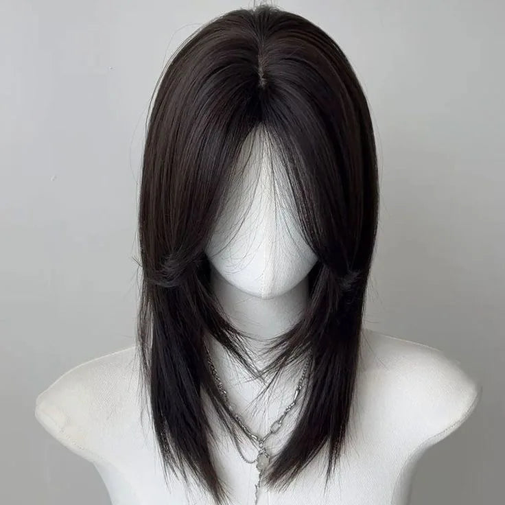 Silk Base Lace Front Wig With Straight Air Bangs And Virgin Hair For Women