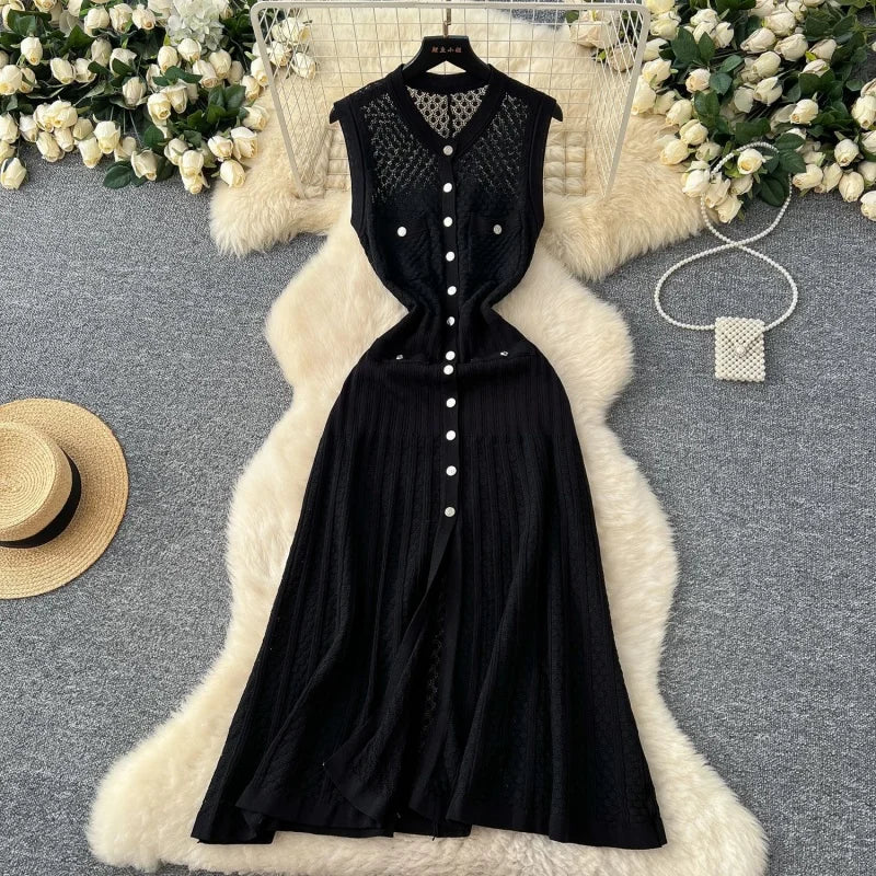 Sleeveless Knitted Bodycon Mid Calf Dress for Women
