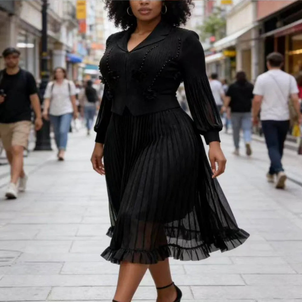 Elegant Long Sleeve Dashiki Pleated Maxi Dress for Women