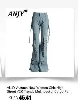 ANJY Autumn New Women's Streetwear Y2K Chic Fashion Safari Style Niche Personality Spliced Button Jeans Casual Denim Pants A7689