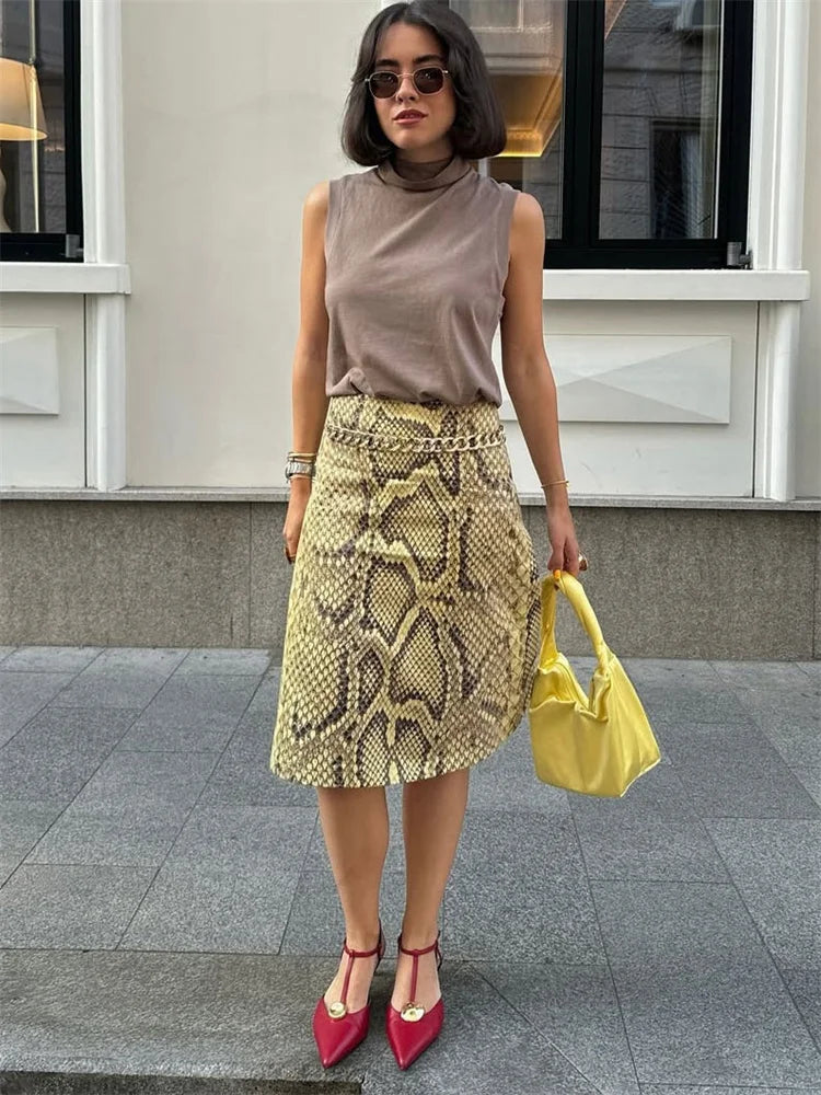 Snakeskin Patchwork High Waist Skirt