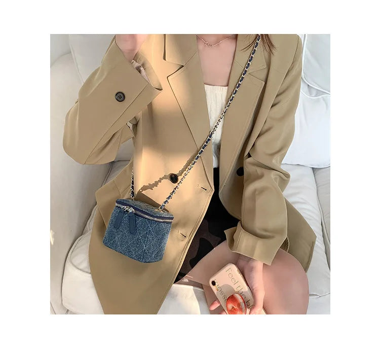 Mini Denim Crossbody Bag with Chain Strap for Women
