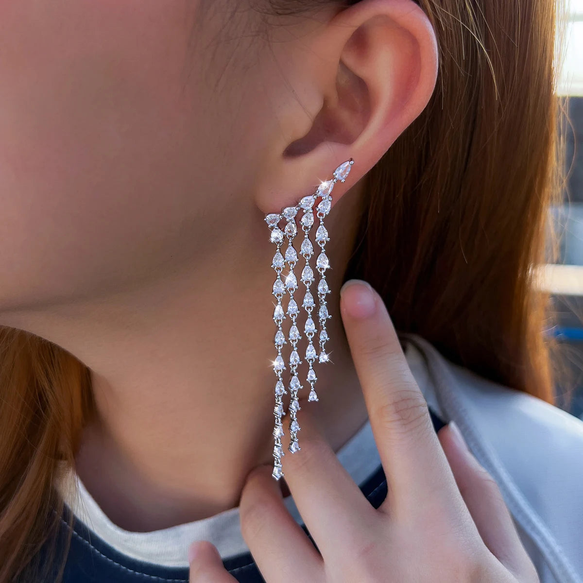 Long Cubic Zirconia Drop Earrings