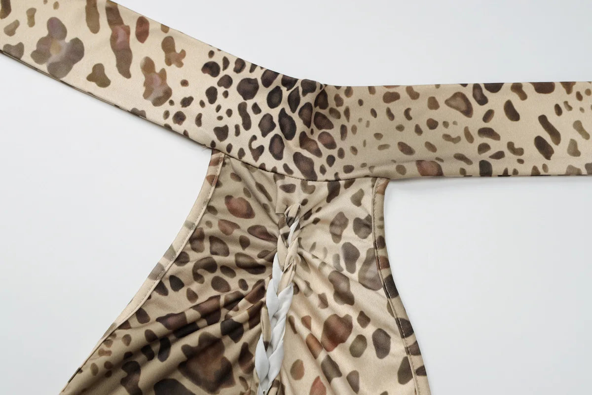 Halter Neck Leopard Print Backless Maxi Dress for Women