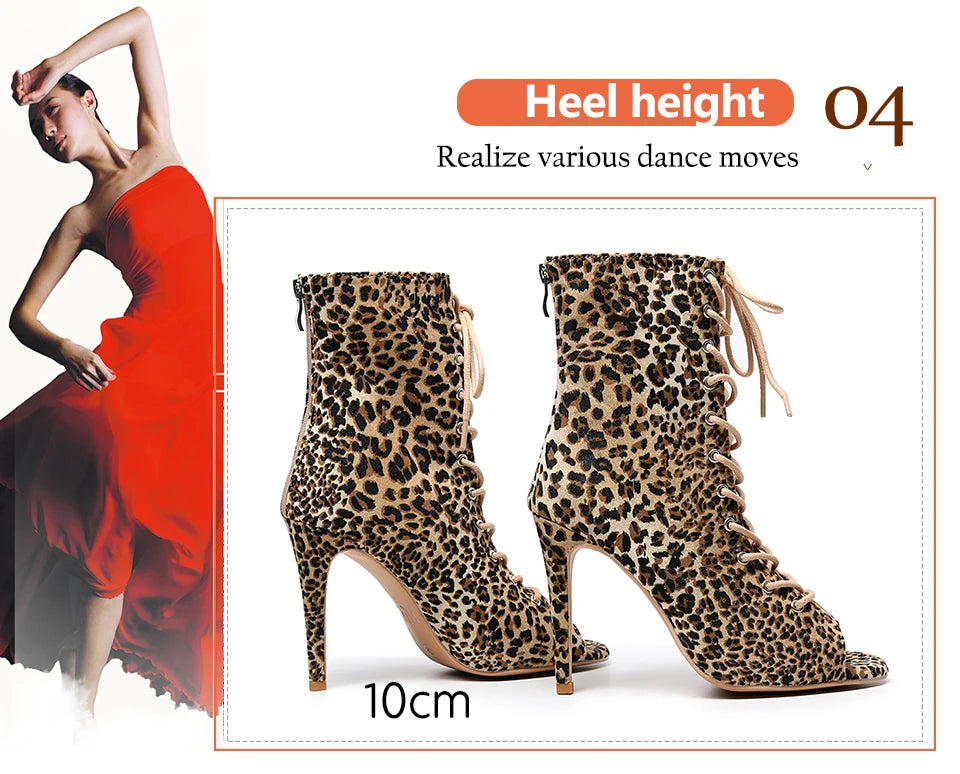 Leopard Print Latin Ballroom Dance Heels for Women