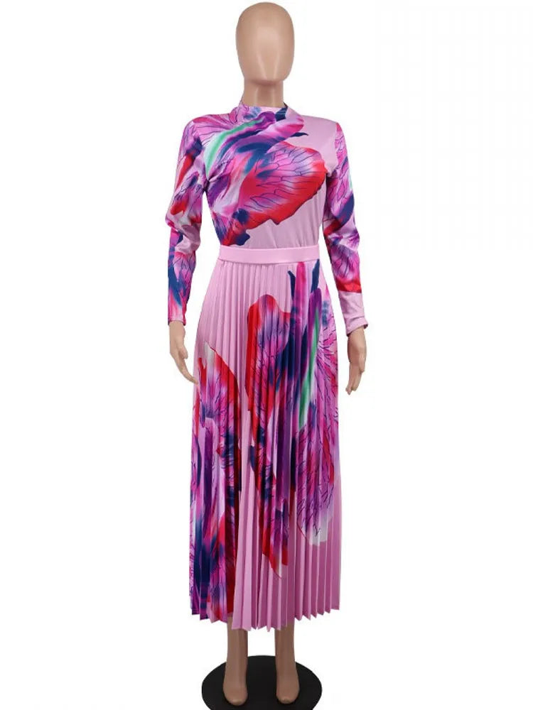 Elegant Pleated Traditional Dashiki Maxi Dress for Women