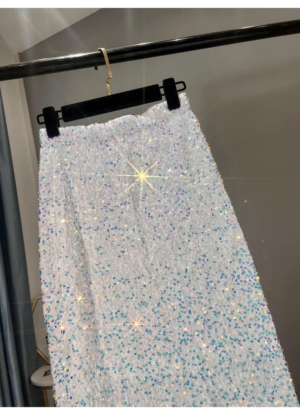 Blingbling New Autumn Winter All-match Mid-long Bodycon Skirt Colorful Sequins Elastic High Waist Slimming Lady Pencil Skirts