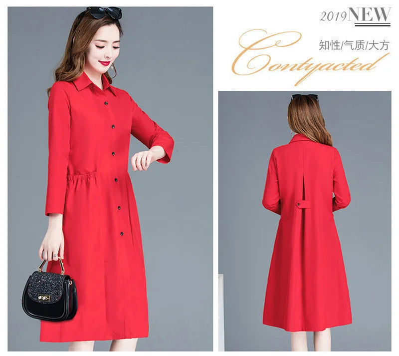 Fashion Windbreaker Women's Mid-Length And Thin Spring Summer Autumn Big Pocket Coat Female Popular Temperament Mother Jacket5XL