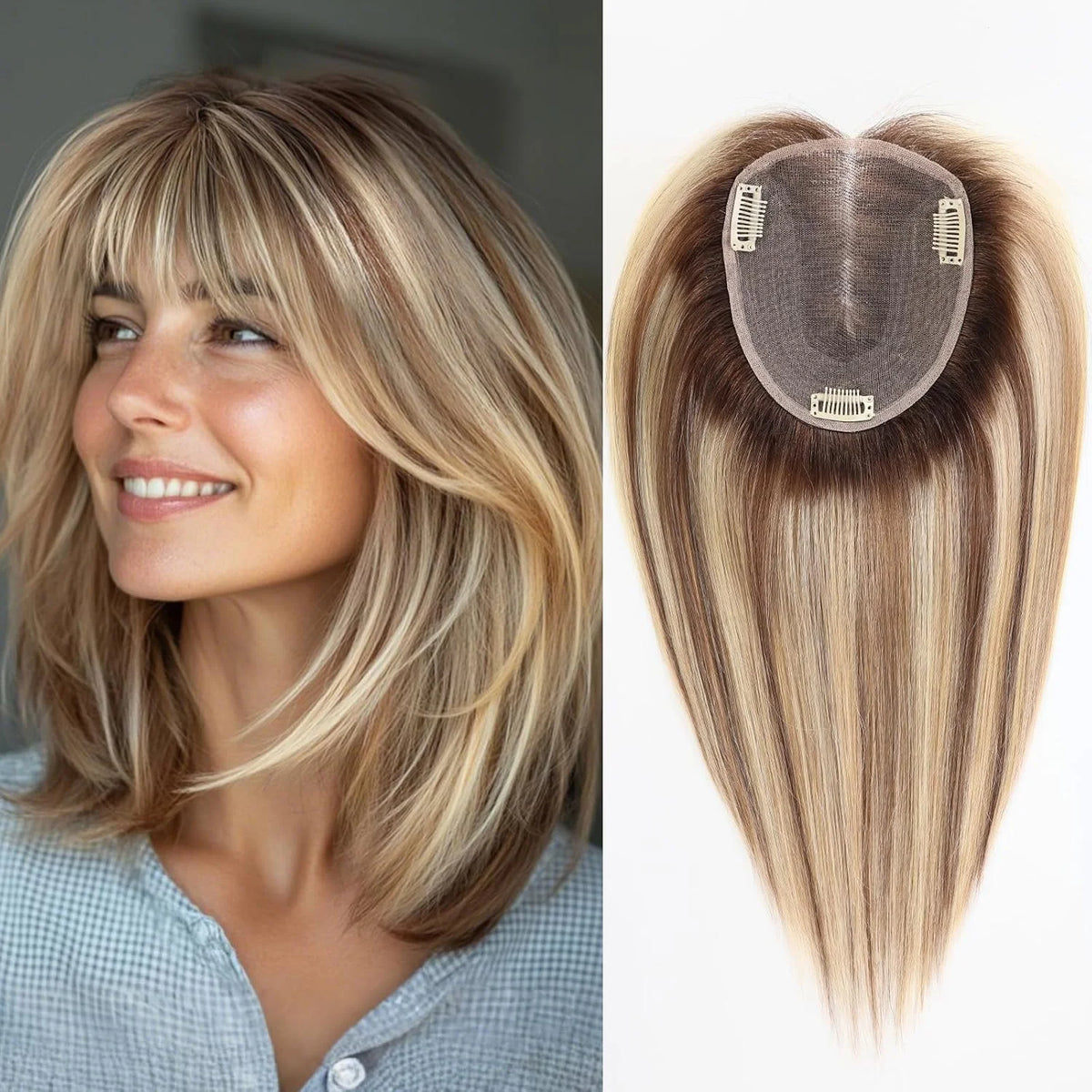 Swiss Lace Remy Human Hair Topper With Bangs For Women