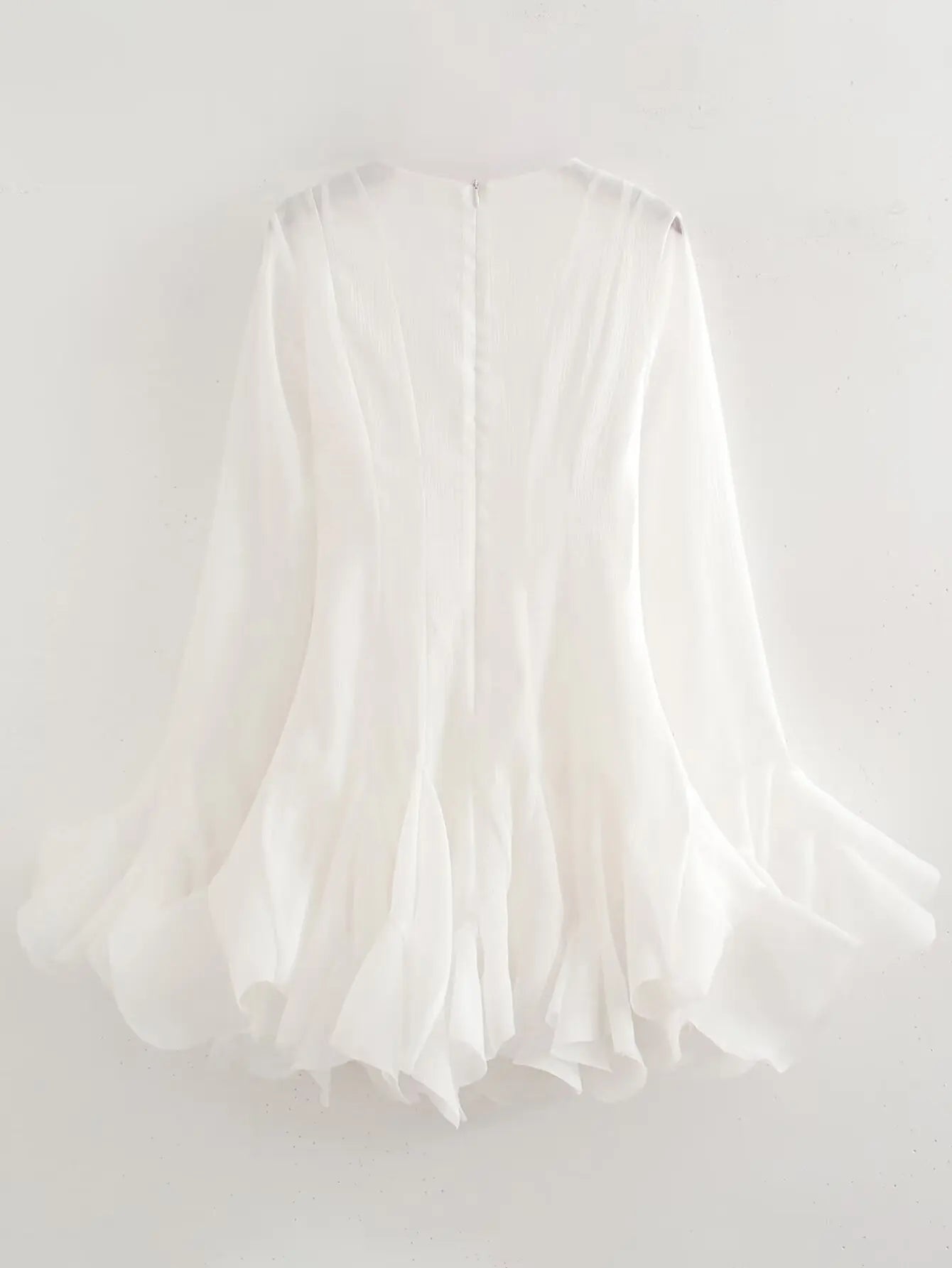 French Style Ruffle Hem Flare Sleeve Mini Dress for Women