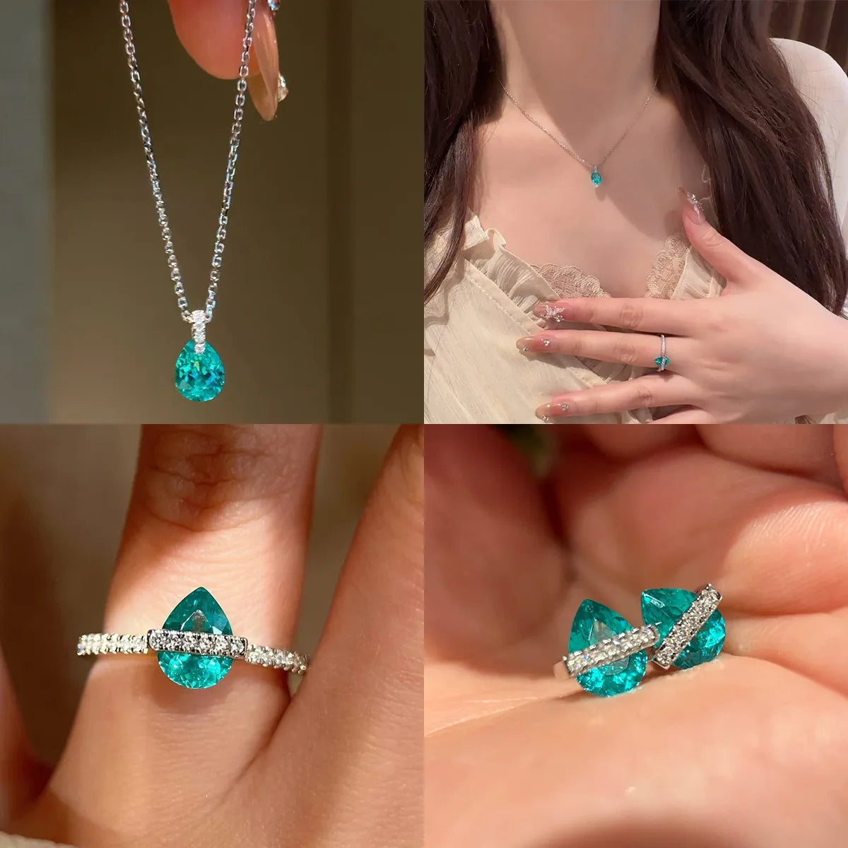 Elegant Cubic Zirconia Necklace Earrings And Ring Set for Women