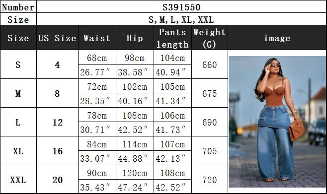 High Waisted Wide Leg Denim Jeans With Detachable Skirt For Women