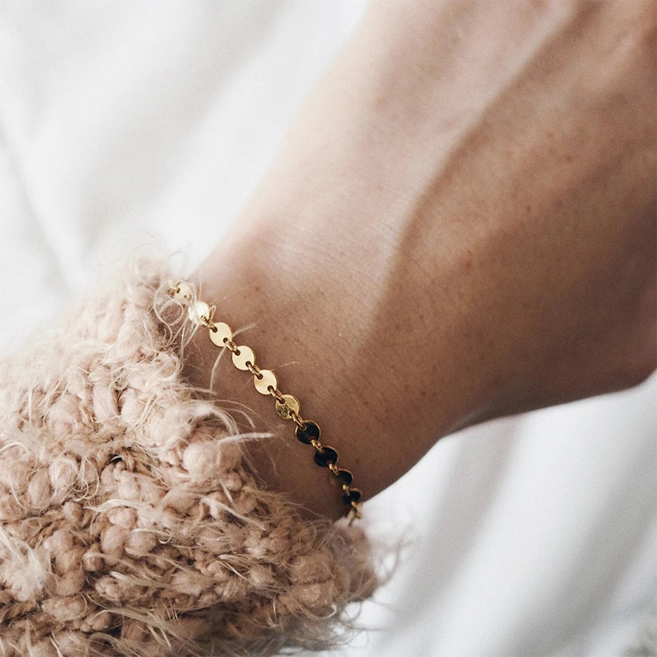 Gold Tone Stainless Steel Figaro Chain Bracelet for Women