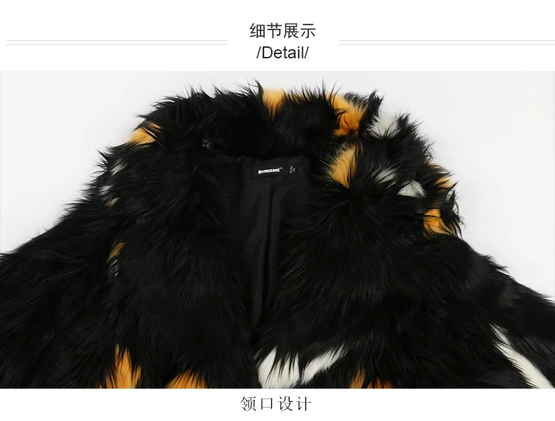 Soft Thick Mandarin Collar Faux Fox Fur Coat For Women