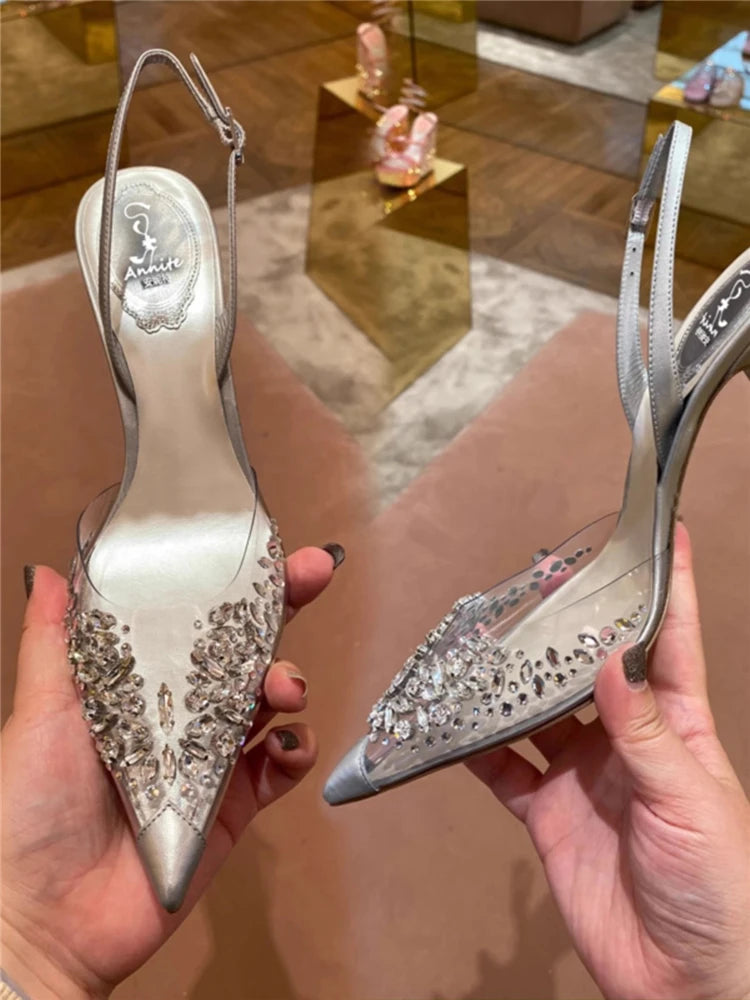 Rhinestone Pointed Toe Transparent Sandals for Women