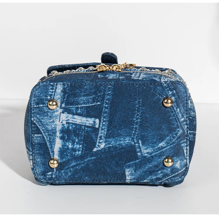 Diamond Embellished Denim Multiway Backpack for Women