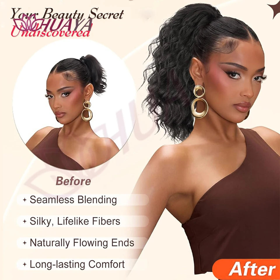 Frosted Water Wave Clip In Ponytail Hair Extension For Women