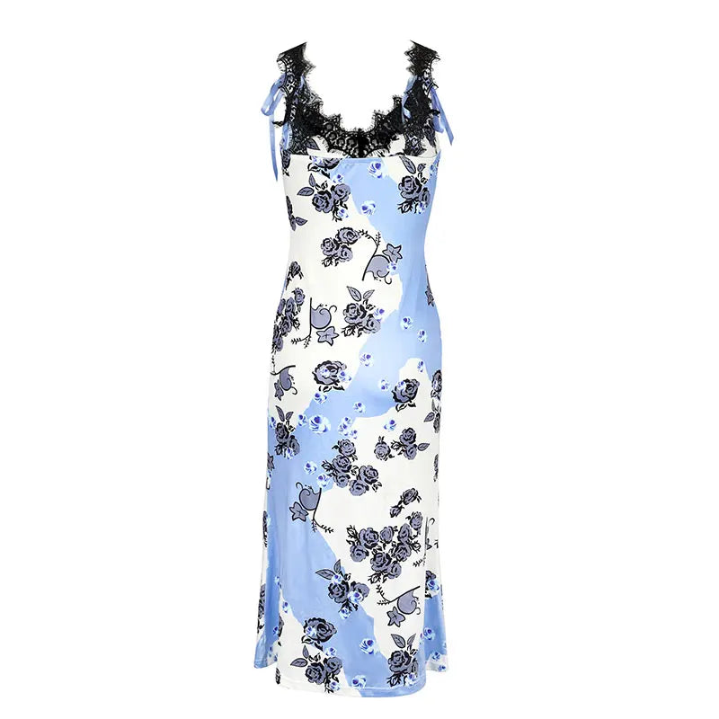 Summer New Women's Dresses Streetwear Fashion Print Lace-up Maxi Dress Female Sexy Female Backless Sleeveless Dresses Clothing