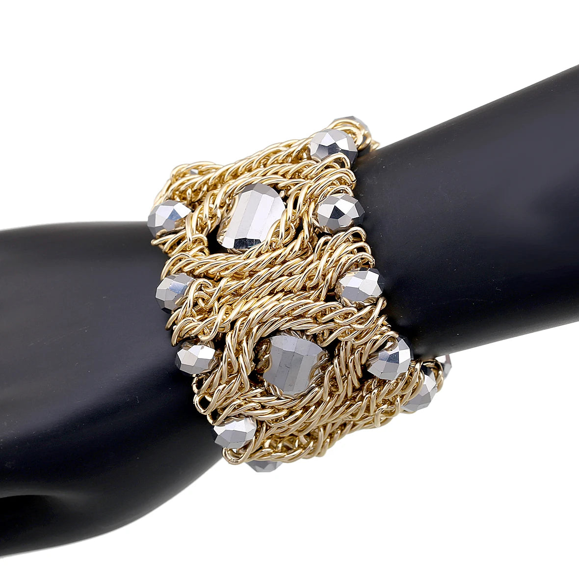 Beaded Crystal Statement Elastic Bracelet for Women