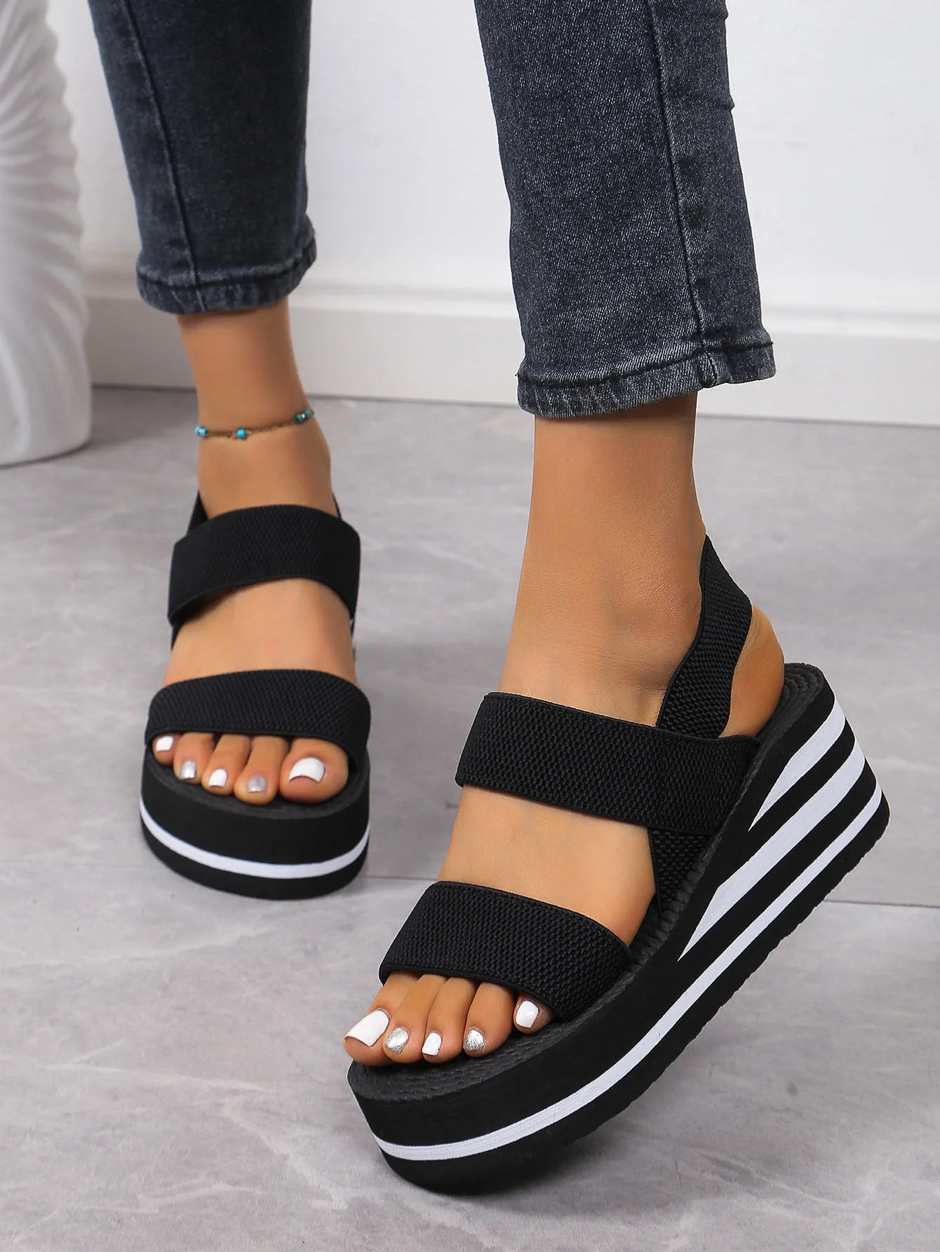 Thick Bottom Slingback Wedge Sandals
