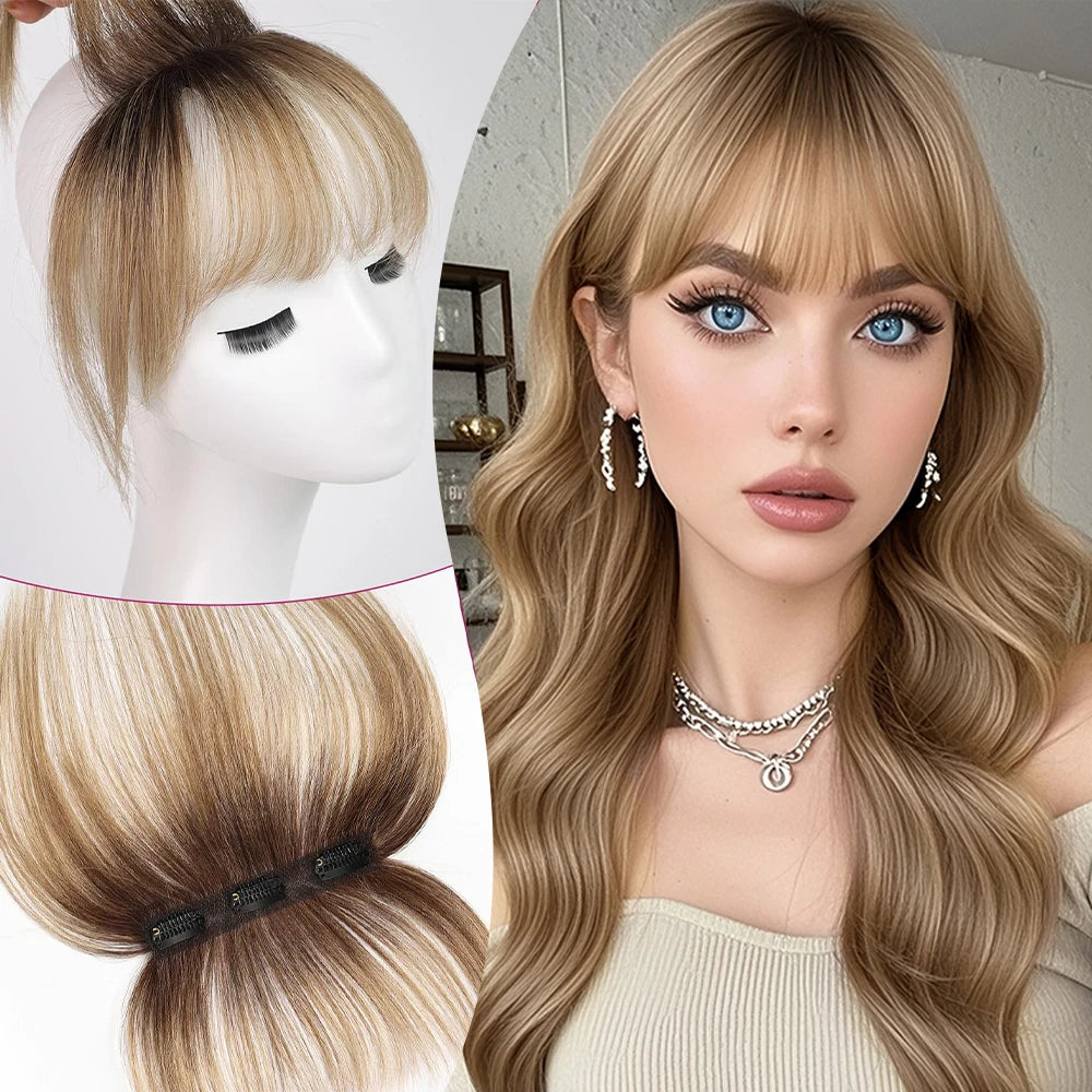 Remy Human Hair Clip In Air With Temples Bangs For Women