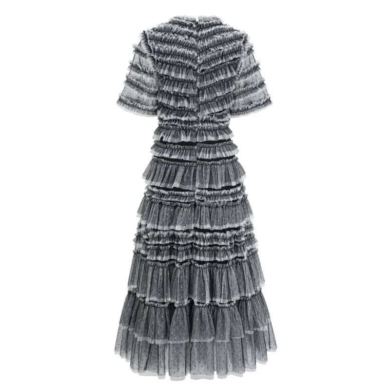 KUCLUT Fashion Women's Multi Layer Mesh Patchwork Dress Elegant Heavy Industry Evening Party Ruffled Short Sleeve Dresses YZJ28