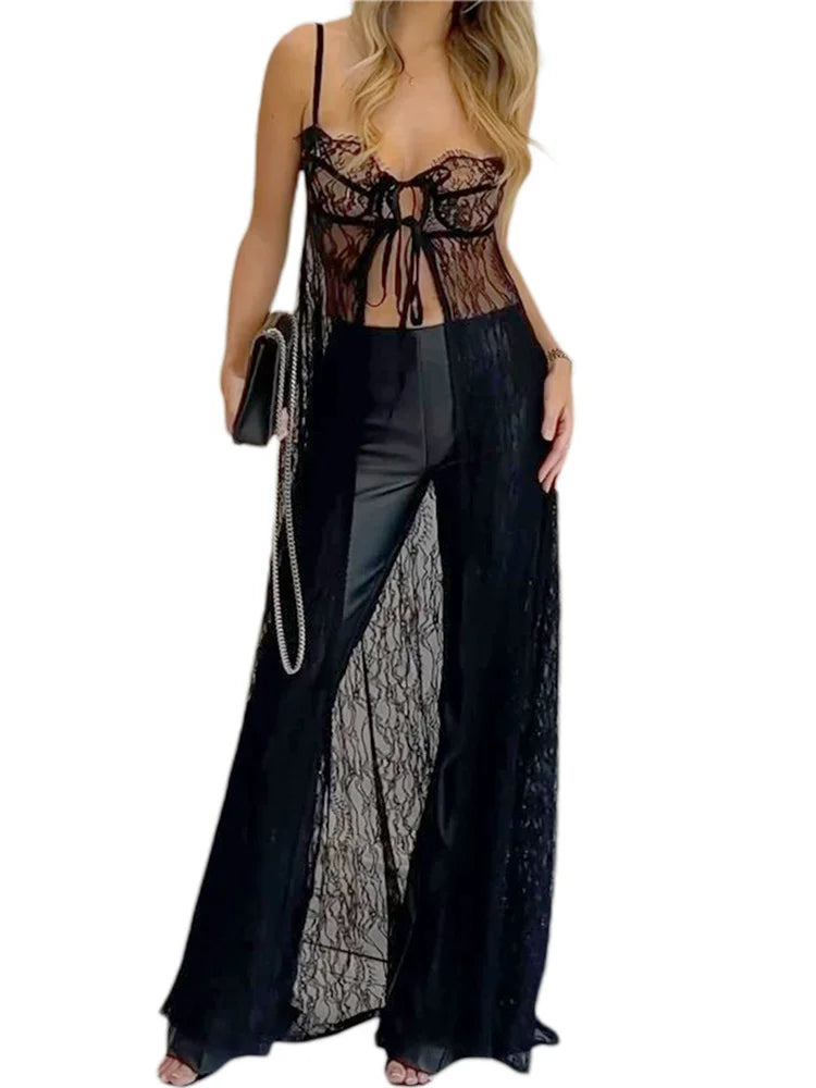 Backless Sheer Lace Beach Cover Up Dress for Women