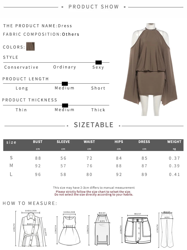 Metal Chain Backless Halter Batwing Collar Dress for Women