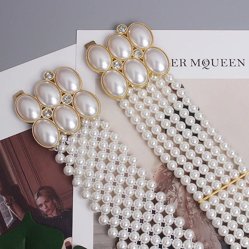Pearl Embellished Elastic Waist Chain Belt for Women