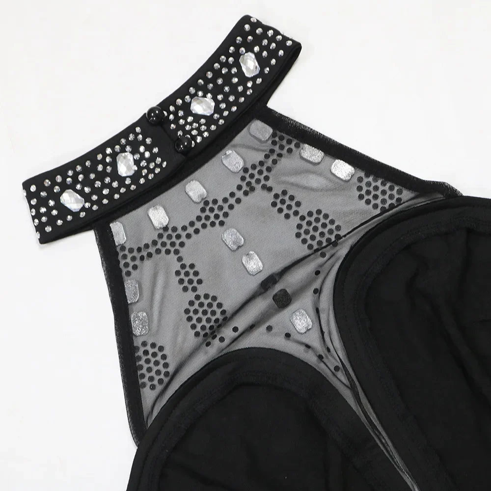 Rhinestone Embellished Sleeveless Bodycon Midi Dress for Women