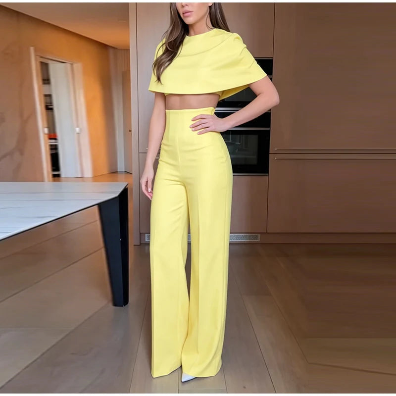 Elegant Wide Leg Pants And Blazer Three Piece Set For Women
