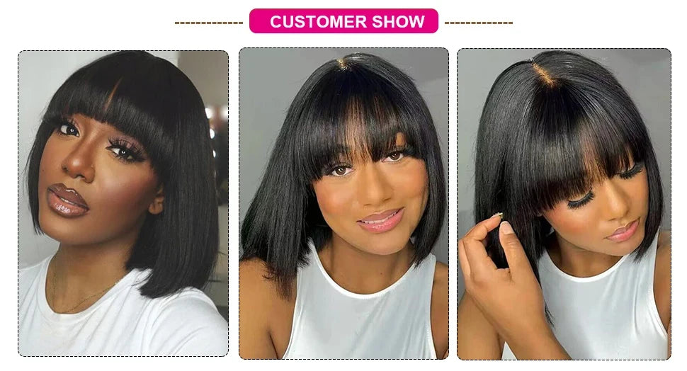 Straight Glueless HD Lace Bob Wig With Bangs for Women