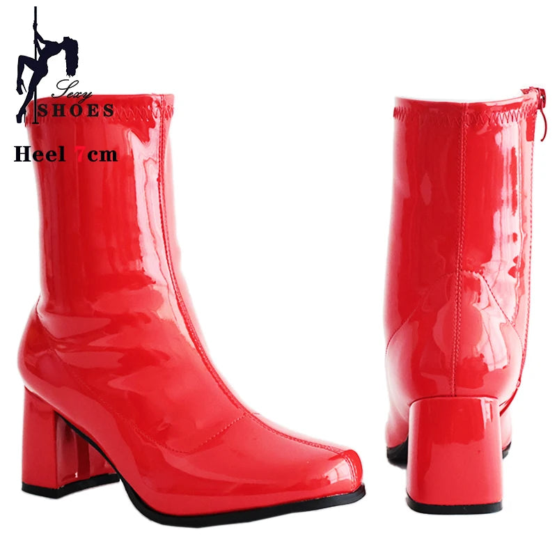 Leather Zip Round Toe Square Heel Ankle Boots for Women