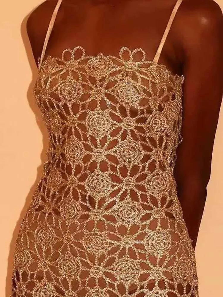 Elegant Embroidered Halter Two Piece Skirt Set for Women