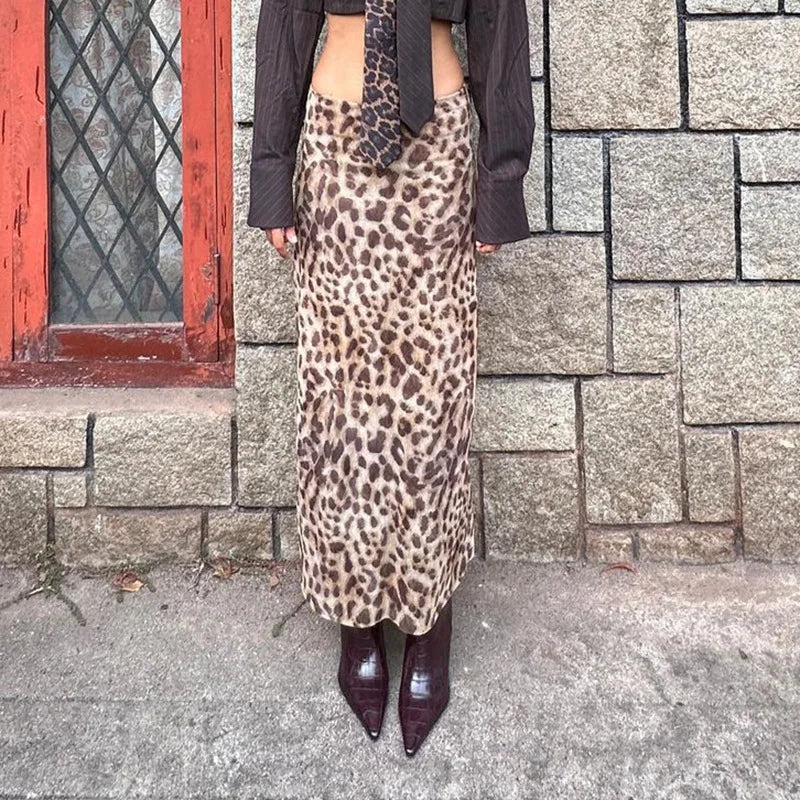 Elegant High Waisted Leopard Print Slim Skirt for Women