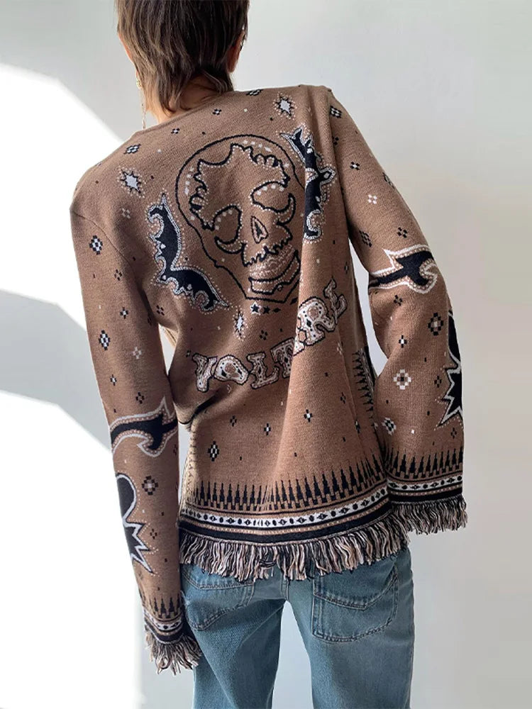 Ethnic Tassel Women 's Sweater Knitted V-neck Bandage Thicken Full Sleeve Jumper For Woman Winter Woman Coats Jacket Knitwear