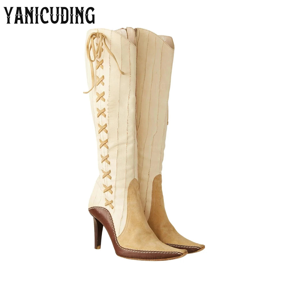 Pointed Toe Western Knee High Stiletto Boots for Women