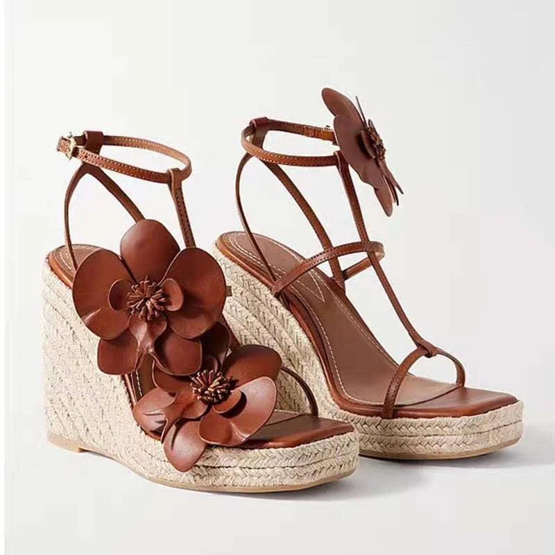 Gold Flower Woven High Heel Sandals