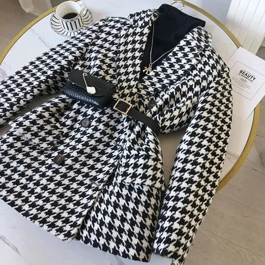 Thick Plaid Blazer Women Wool Coat 2025 New Spring And Autumn Suit Jacket Female Tide Ins Woolen Coat Blazer Femme Tops Outerwe