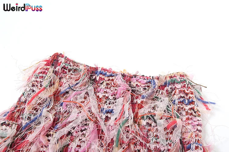 Colorful Tassel Stretch Knit Bodycon Maxi Skirt for Women