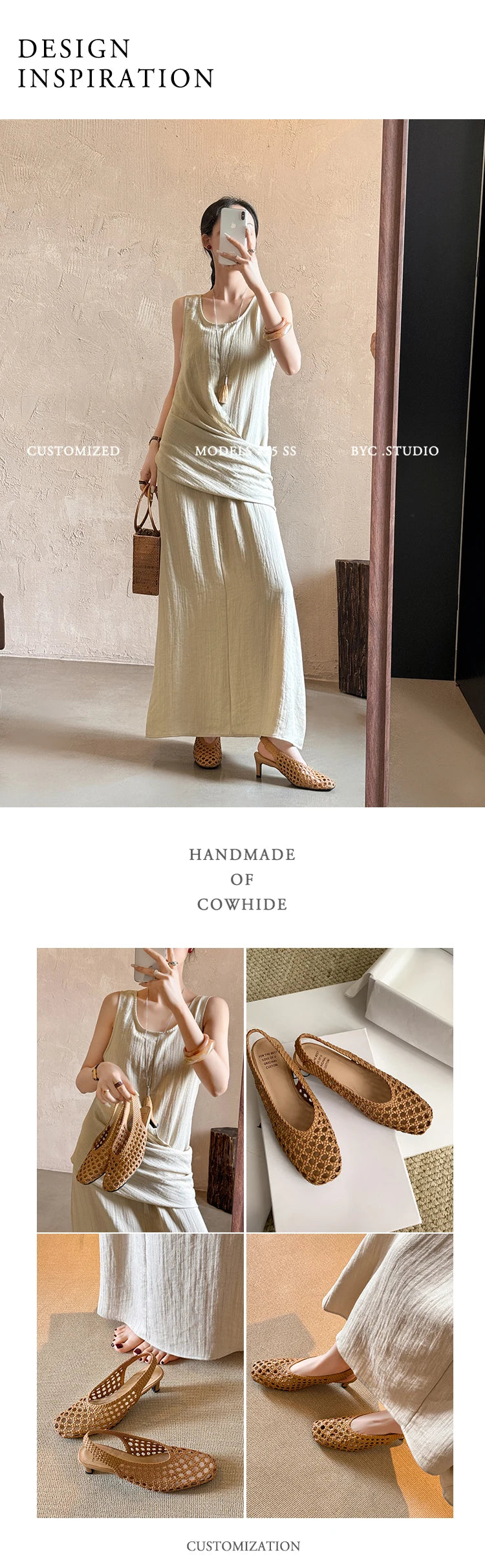 Handmade French Style Cut Out Weave Sandals for Women