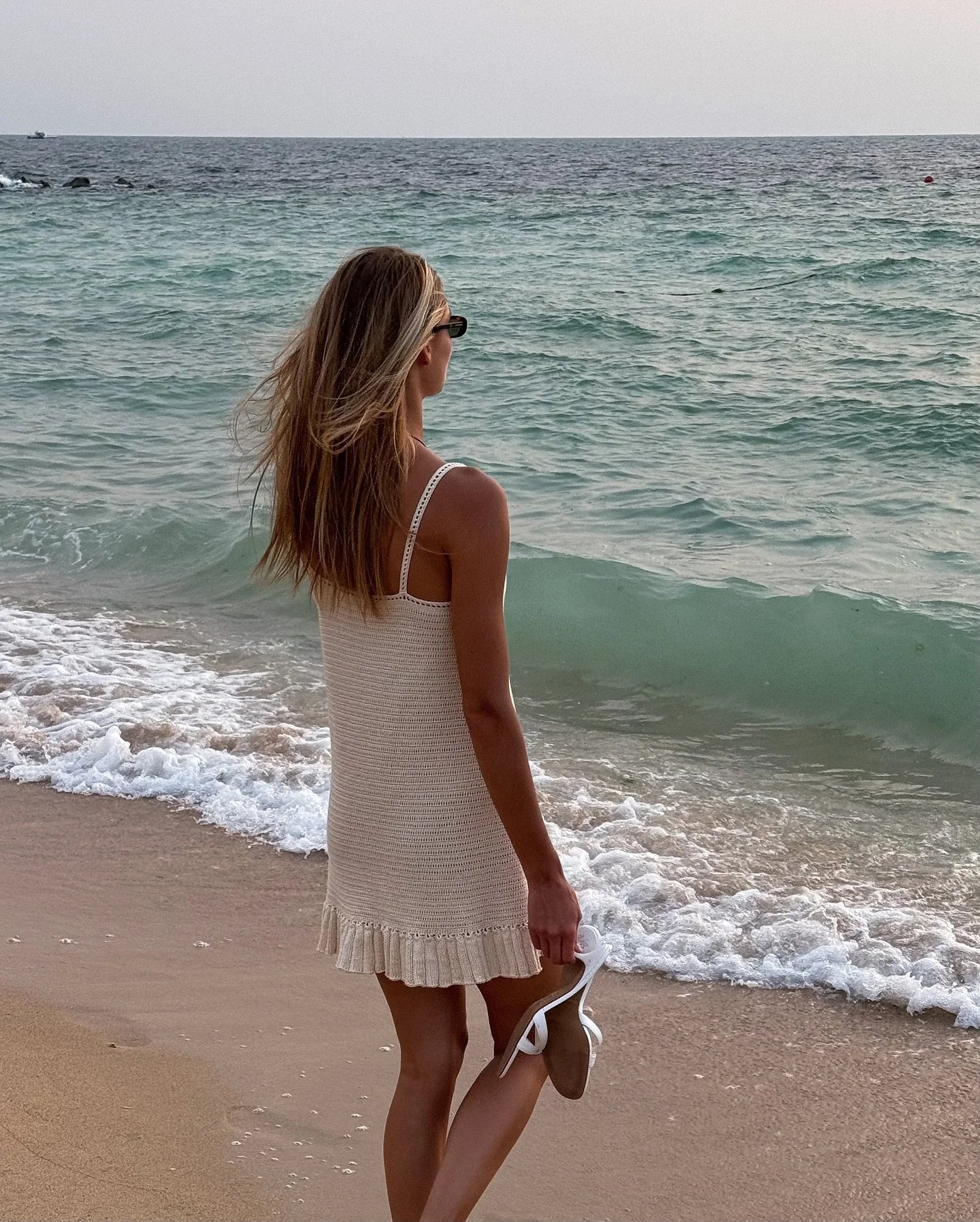 Sexy Crochet Halter V Neck Chic Ruffle Knit Beach Mini Dress 2025 Women Comfy Swimsuit Cover Up Seaside Holiday Club Dresses K58