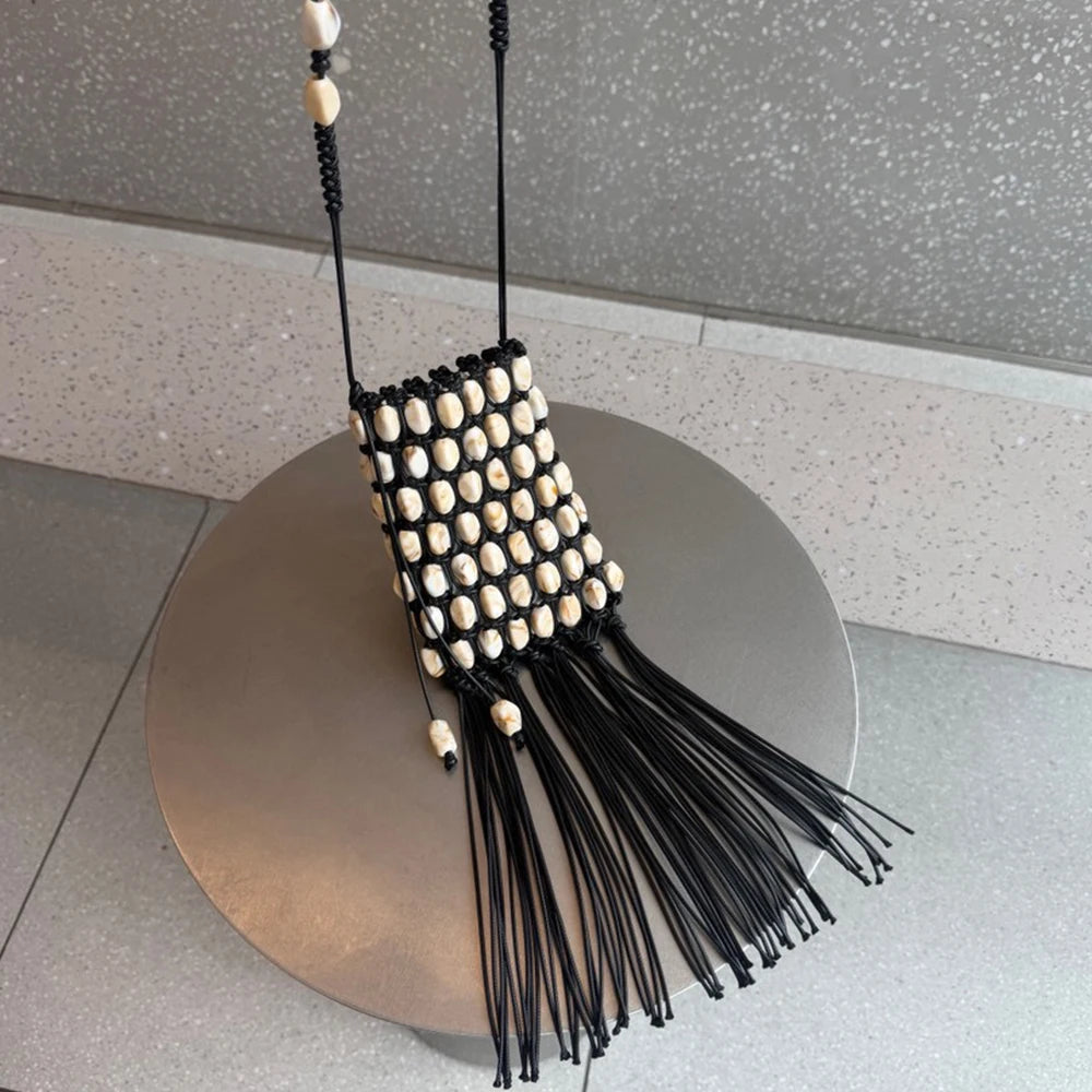 Handmade Beaded Rope Crochet Crossbody Bag for Women