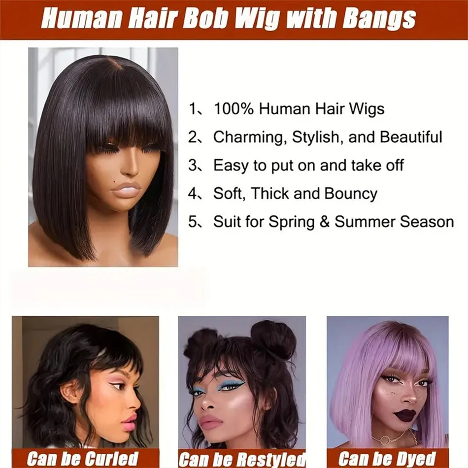 Straight Glueless HD Lace Bob Wig With Bangs for Women