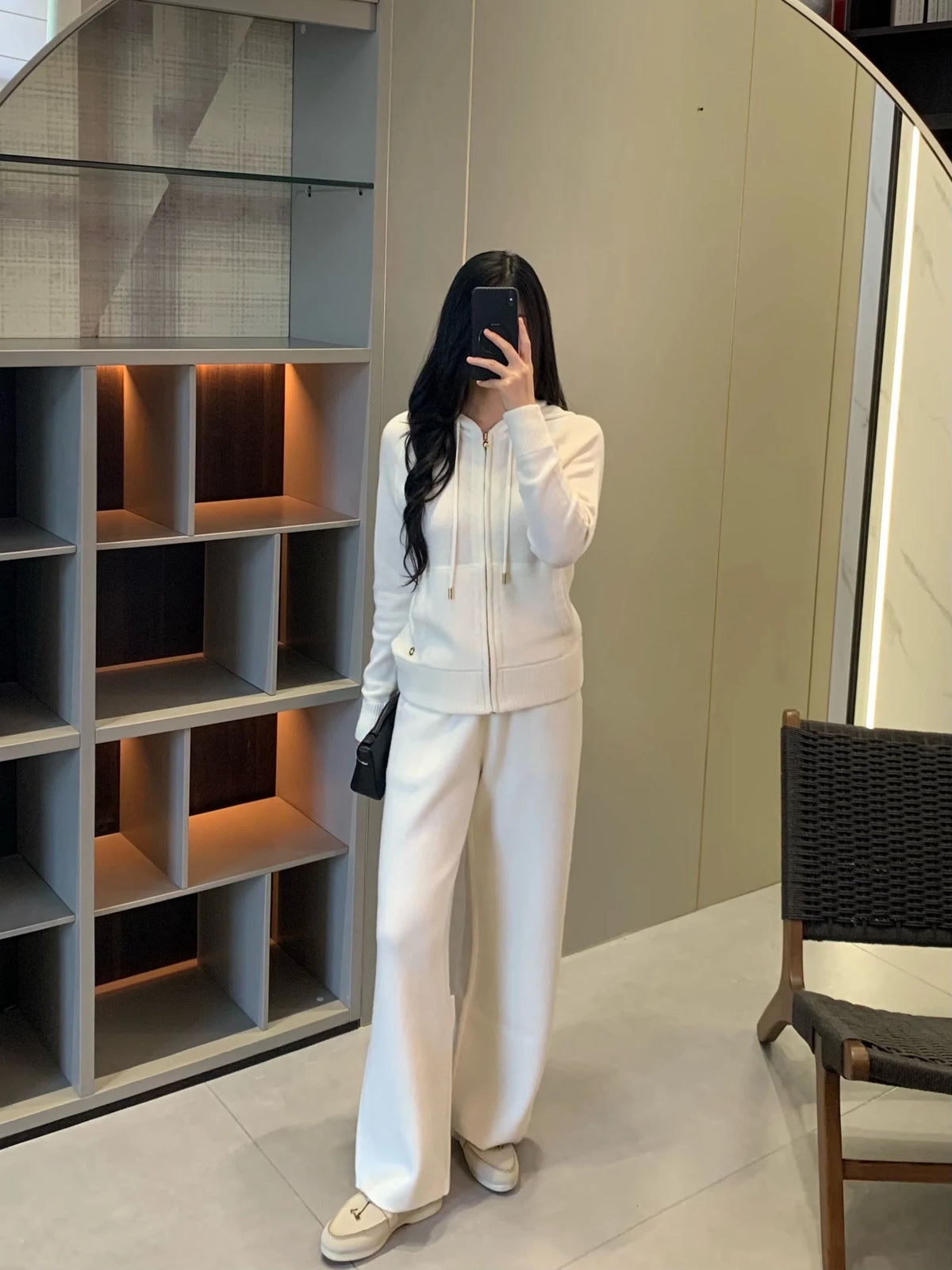Hooded Knit Two Piece Set With Elastic Waist Pants For Women